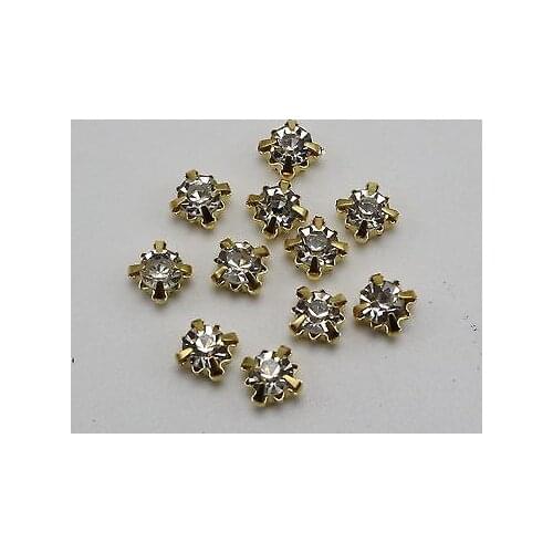 200 Golden Clear Crystal Glass Rose Montees 5mm SS18 Sew on Rhinestones Beads
