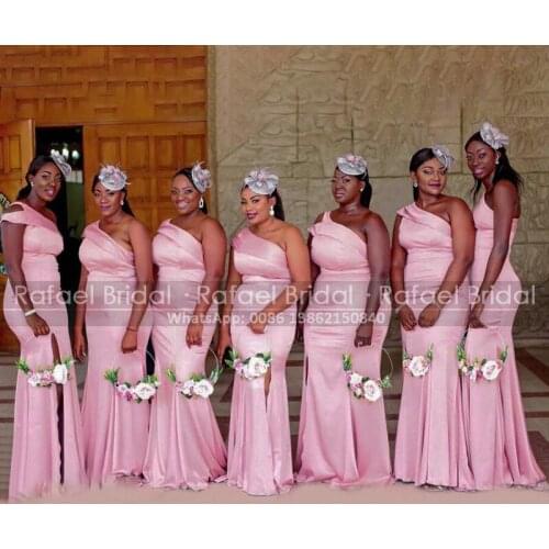 2021 One Shoulder Candy Pink Bridesmaid Dresses With Side Split Mermaid Women Long Sleeveless Bridal Party Dress Maid Of Honor