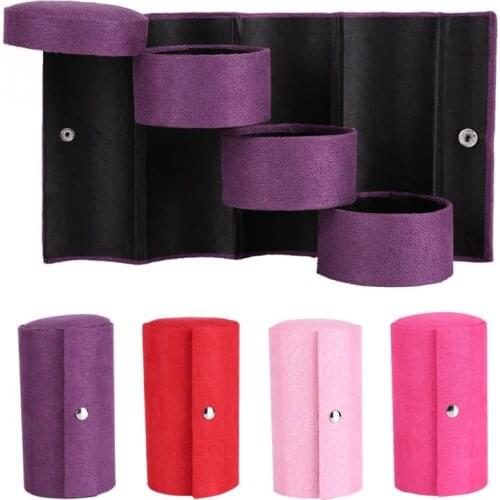 3 Layers Folding Flannel Cylinder Jewelry Storage Box Fashion Portable Travel Choker Ring Ears Necklace Organizer Case Women