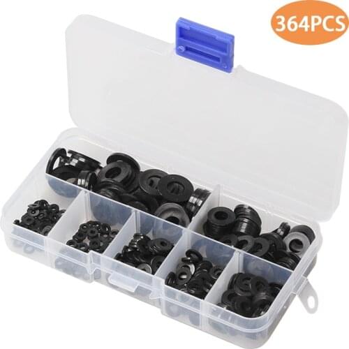 364/500Pcs Black Nylon Metric M2-M8 Flat Ring Plain Repair Washer Furniture Gasket Kit