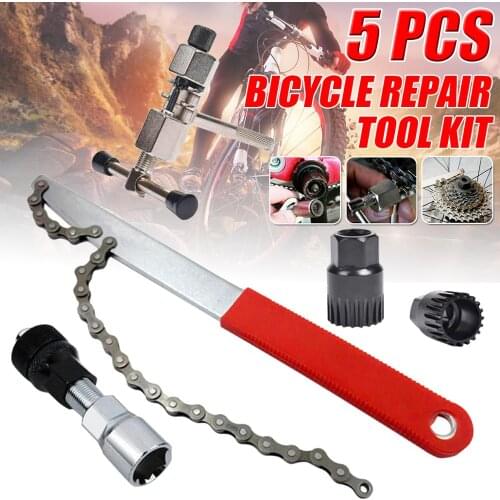 5 In 1 Bicycle Crank Wheel Extractor Removal Cassette Chain Whip Repair Tool Set