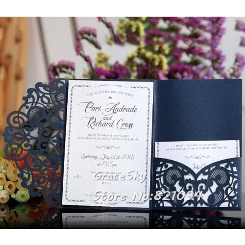 50pcs 2019 Laser Cut Lace Vine Pocket Wedding Invitations Card Personalized Customized cards with RSVP Cards Wedding Supplies
