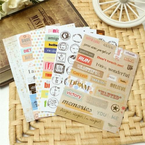 6Pcs/pack Diy Vintage Retro Paper Stickers cartoon letter print Stamp Sticker For Diary Scrapbooking