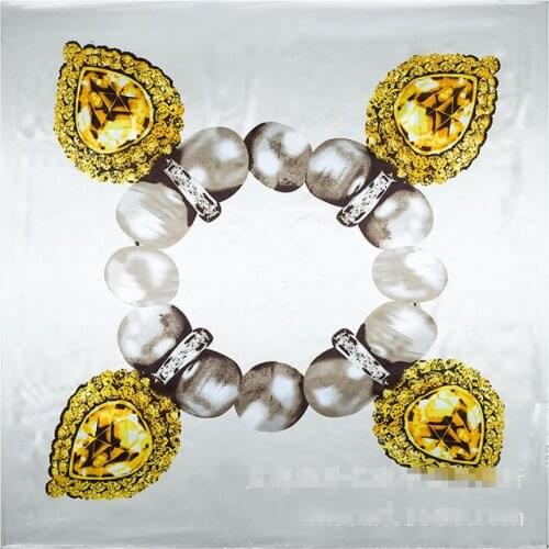 90 * 90cm 2017 new simulation silk satin big square pearl gemstone bracelet High Quality Imitated Silk Satin Scarves Shawl