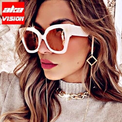 AKA VISION 2021 Oversized Cateye Sunglasses Women Luxury Brand Eyewear Women Graident Elegant Glasses Female Square Black Shades