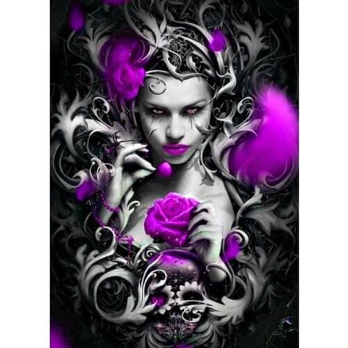 DIY Diamond Painting Cross Stitch Purple rose skull girl of Leader Diamond Mosaic Needlework Crafts Round diamond embroidery