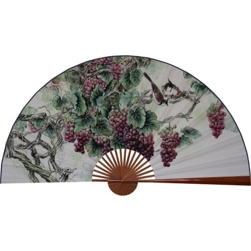Large Folding Paper Fan Chinese Style Crafts Banboo Frame Background Decorative Fan Hanging Decoration Evening Grapes