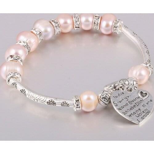 Natural Freshwater 8-9 mm Pearl Bracelets for Women with Heart Shape Pendants as Jewelry Gift Multi Color Bangles
