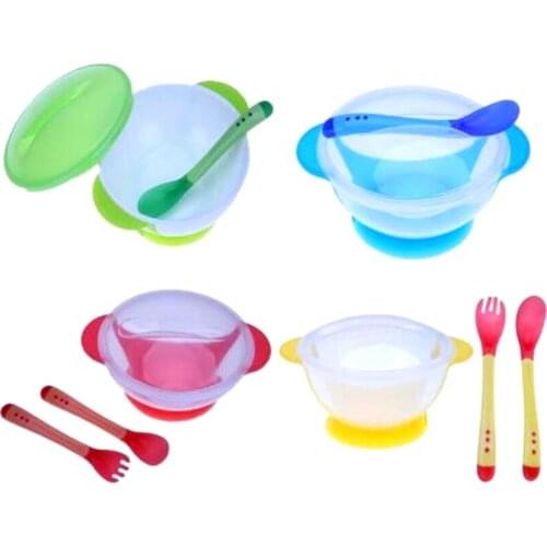 Child Tableware Spoon Food to use Learning Dishes Service Plate/Tray Suction Cup Baby Dinnerware Temperature Sensing bean