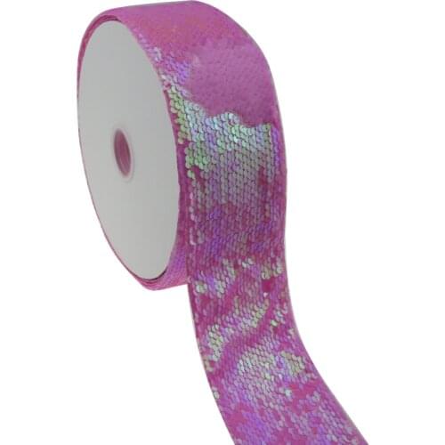 BOCA 50 yards 3 inch 75mm shiny pink color Reversible spangle sequin fabric Ribbon for Dress DIY bows garment Decoration