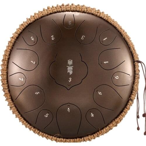 Huashu D Lotus 15 tones 12.5 inchs Carbon Steel tongue drum Handpan Empty Percussion Instrument Professional drummer meditation