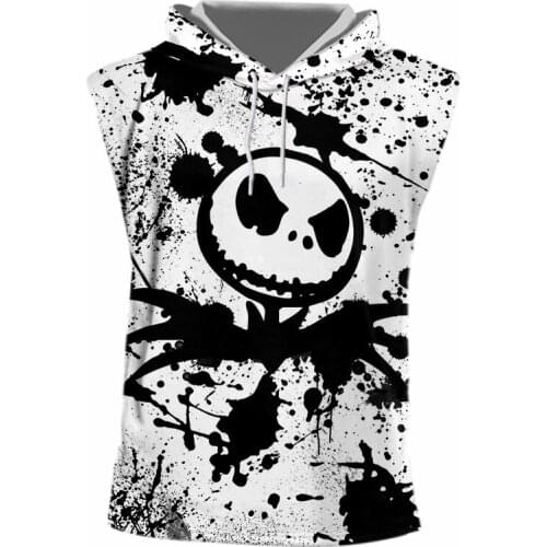 IFPD EU Size 3D Printed Hooded Tank Top Summer Black White Skull Sleeveless Shirt Plus Size Casual Breathable Funny Fitness Vest