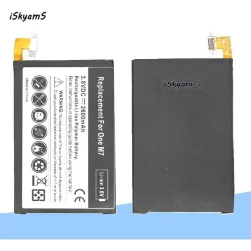 ISkyamS 20pcs/lot 2600mAh Replacement Li-Polymer Battery For HTC One M7 801E 801S 801N 802D 802W 802T BN07100 HTL22 One J