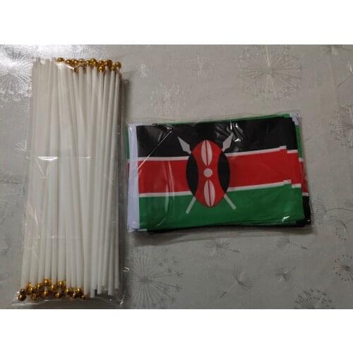 KAFNIK,50 PCS Kenya Fabric Flags 14*21CM with Plastic Hand Held,Free Shipping