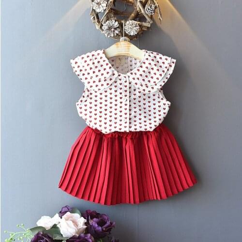 Girls Clothing Set 2020 New Summer Casual Kids Clothes for Girls Lovely Heart Sleeveless Tops Skirt 2pcs Children Suit