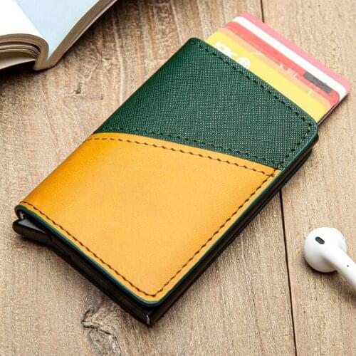 Bycobecy RFID Card Holder Women Purse Mixed Color Wallet Business Protection 2021 Leather Aluminum Travel Slim Pop Up Card pack