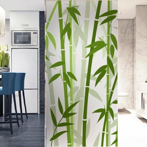 120cm No-glue Frosted Window Cover Film Waterproof Static Cling Glass Foil Window Sticker Green Bamboo Bathroom Kitchen decor