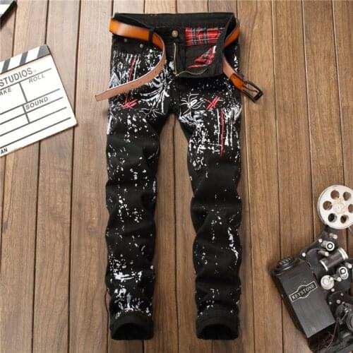 Jeans for Men 2020 New Printed Pants Mens Slim Korean Fashion Urban Black Casual Trousers Boyfriend Jeans