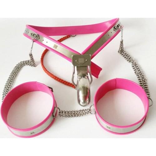 Stainless Steel Male Chastityu Belt Pants+Thigh Ring Cuffs BDSM Bondage Set Sex Toys For Men Cock Cage Cbt Chastity Lock Device