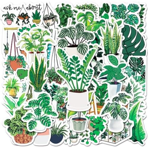 10/30/50 Pcs Green Plant Potted Graffiti Sticker Small Fresh Nordic Style Computer Phone Luggage Refrigerator Water Cup Sticker