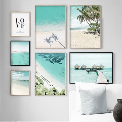 Sea House Beach Coconut Tree Coastline Wall Art Canvas Painting Nordic Posters And Prints Wall Pictures For Living Room Decor