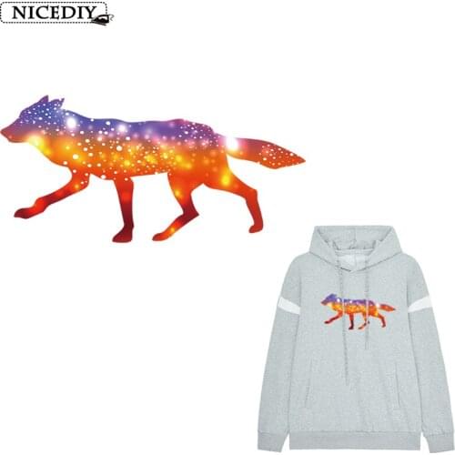 Nicediy Animal Wolf Iron On Transfer For Clothes Stripes DIY Vinyl Heat Thermo Stickers Transfer Iron On Patches On Clothes Badg