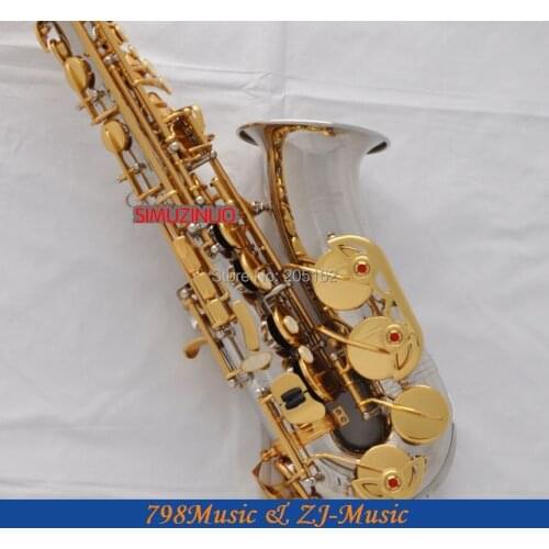 Professional Nickel Silver Gold Alto Saxophone sax Eb High F# Saxofon New Case