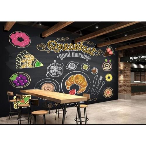 Custom restaurant wallpaper,Hand-painted coffee breakfast bread,3D murals for cafe restaurant background wall PVC wallpaper