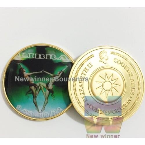 Very Beautiful Tuvalu Zodiac Libra Challenge Gold Coin The Sign of Zodiac Constellation Colorful Souvenir Coins 40*3mm