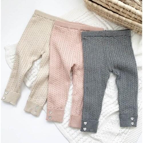 Infant Baby Girls Solid Color Leggings Korean Style Toddler Baby Girls Knitting Leggings Autumn Winter Warm Knitting Pants