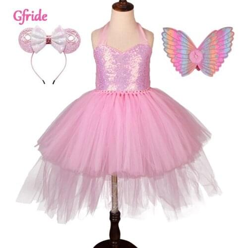 Pink Summer Princess Baby Girls Party Tail Dress Costume Headband Wings Childrens day Gifts Kids Cosplay Fancy Sequins Clothing