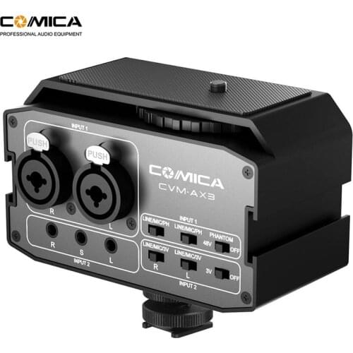 Comica CVM-AX3 XLR Audio Mixer Adapter Preamplifier Dual XLR/3.5mm/6.35mm Port Mixer for Canon Nikon DSLR Cameras&Camcorders
