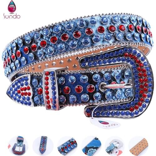 Multi-color Punk Diamond Belts For Women Western Crystal Studded Pin Buckle Premium Leather Strap Men Cinto Feminino Luxo Grife