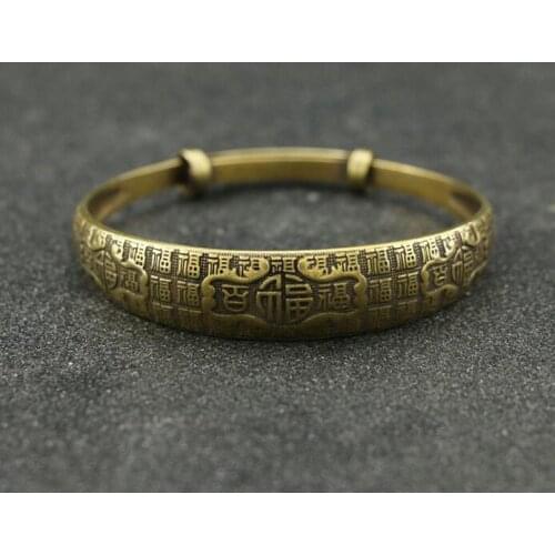 Collectable Chinese Pure Brass Carved Blessing Bracelet Exquisite Small Statues