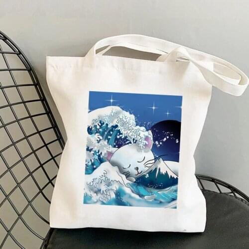 Shopper The Great Cat sleeping in the Wave off Kanagaw Bag Harajuku women Shopping Bag Canvas Shopper Bag Shoulder Lady Bag