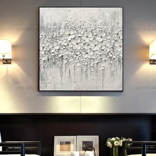Pretty New Modern Gray White Yellow Flowers Wall Painting Hand Painted On Canvas Wall Picture For Living Room Home Decor Gift