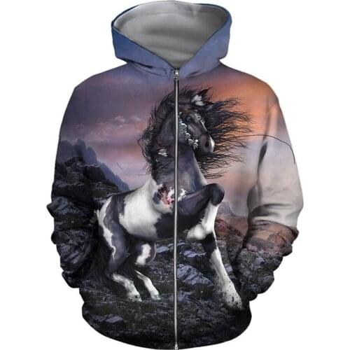 CLOOCL Newest Horse Men Zip Hoodies 3D Animals Print Men Clothing Women Sweatshirts Unisex Long Sleeve Hoodie