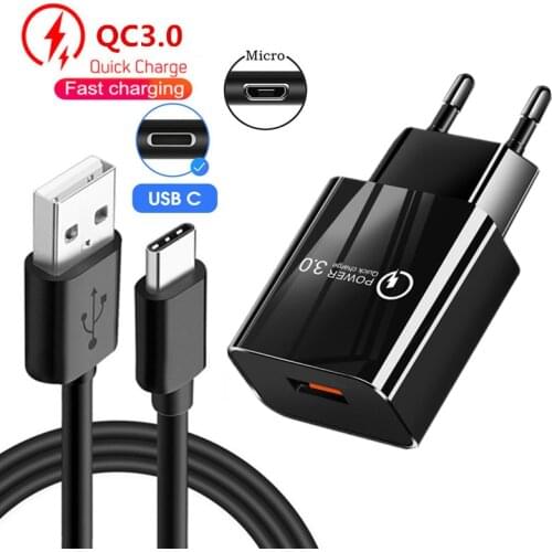 USB Charger Adapter Quick Charge 3.0 Type C Cable for Huawei Samsung Tablet Xiaomi Motorola G30 G10 Honor Micro usb Fast Charger