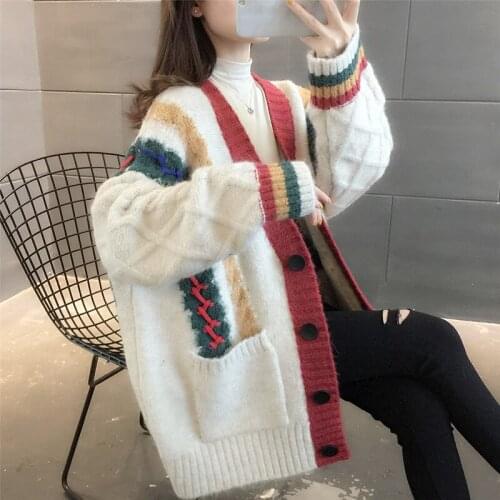 Spring clothing 2021 new womens lazy wind thickened cardigan sweater coat womens spring autumn popular knitwear