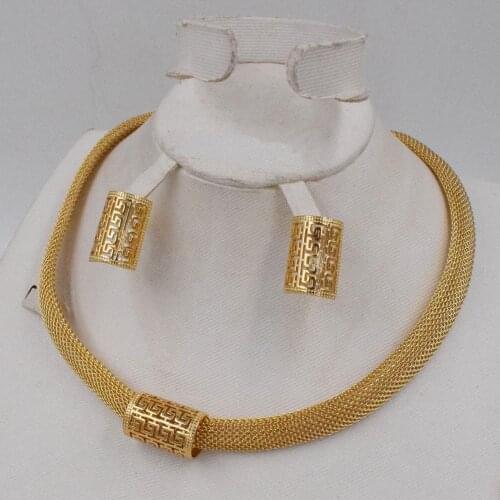 High Quality Ltaly 750 Gold color Jewelry Set For Women african beads jewlery fashion necklace set earring jewelry