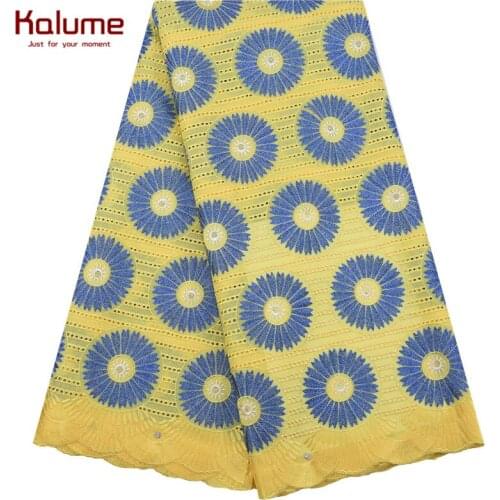 Kalume High Quality African Swiss Cotton Lace Fabric Brown Nigerian Voile Lace In Switzerland With Stones For Sewing Party F1907