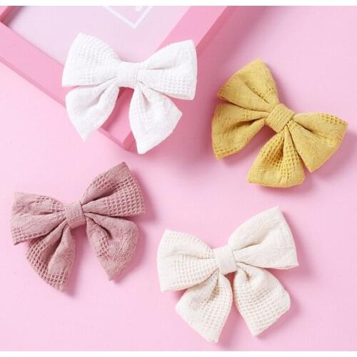 Sweet Solid Color Bowknot Baby Hair Clip Soft Cotton Infant Hairpins For Baby Girl Cute Princess Newborn Kid Barrette Headdress