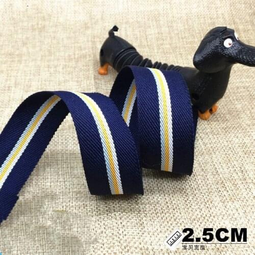 Hot sale 25MM Navy blue and sky blue yellow stripe Jacquard Ribbon belt DIY Clothing Handmade Accessories material (1 meter/lot)