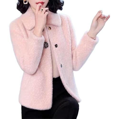 Womens Jacket 2021 Female Fall Winter Thickened Imitate Mink Fleece Overcoat Jacket Middle-aged Mother Large Size Woolen Coat