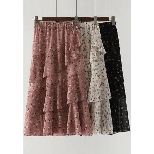 2019 Summer Skirt Female High Waist Wave Point Irregular Cake Skirt Ruffled Long Fairy Skirt Women