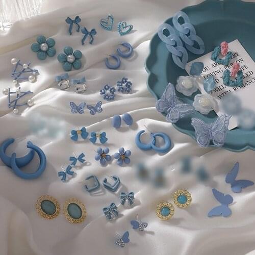 Korean Acrylic Fresh Haze Blue Geometric Earrings for Women Cute Romantic Round Flower Heart Candy Color Fashion Jewelry Earring