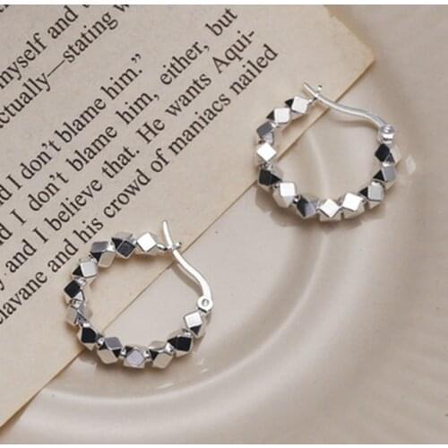 Silvology 925 Sterling Silver Cut Surface Rhombus Hoop Earrings for Women Broken Silver Bead Chain Earrings Top Quality Jewelry