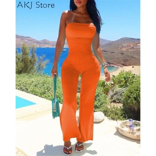 Women Solid Color Skinny Backless Bandeau Jumpsuit