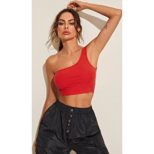 Womens Red One Shoulder Crop Bustier