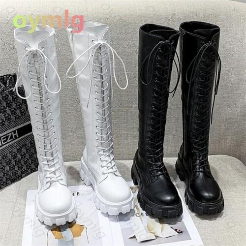 Winter Long Boot Shoes Women White Lace Up Zip Height Increasing Pu Leather Shoes Plush Botas Mujer winter boots